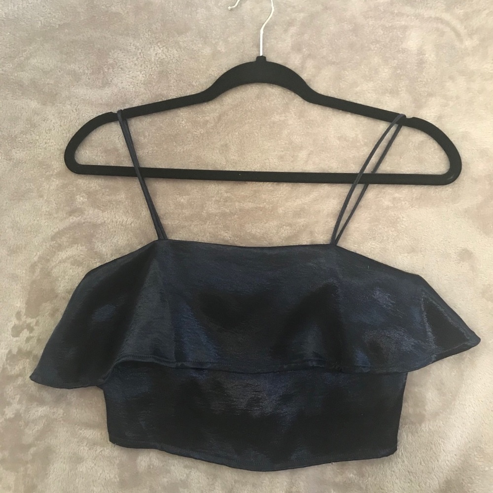 Urban Outfitters Silky Satin Navy Crop Top ✨⚡️